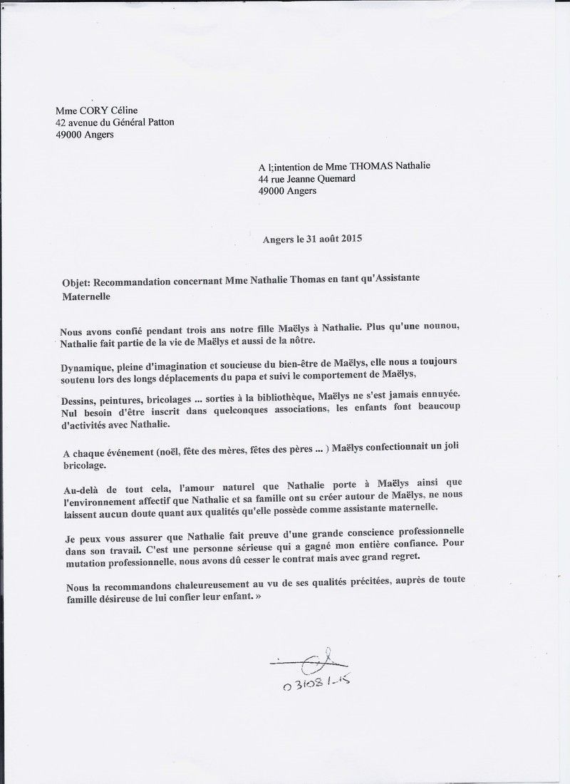 Lettre De Recommandation Nounou Lettre